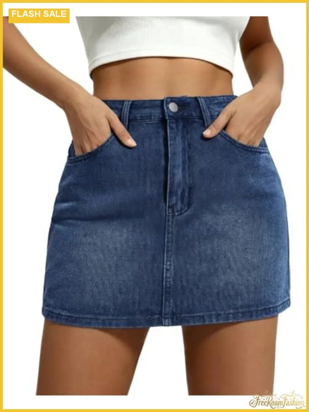 Denim Mini Skirt for Women Stretch Casual Zip Fly with Pockets